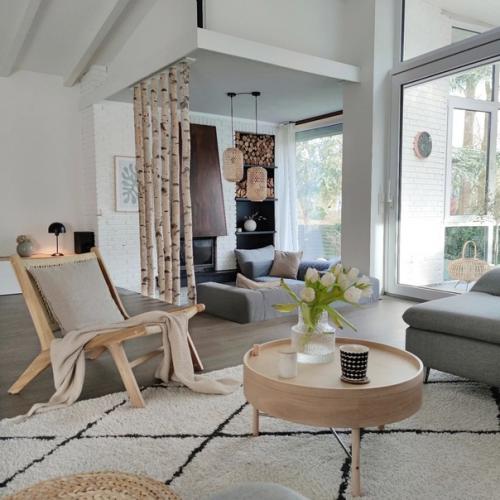 Использовать настоящие стволы березы в интерьере гостиной - это гениально, красиво и очень по-русски! 02