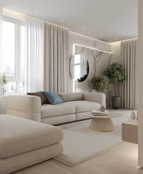 В этой небольшой гостиной важно было создать стильный интерьер с минимумом мебели и аксессуаров. 01