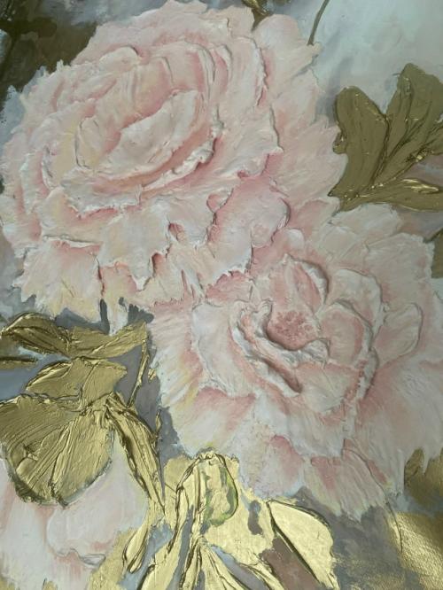 Пионы.  Объемная картина из текстурной пасты, масла и жидкой потали готова обрести хозяина и найти свое место в новом доме. 01