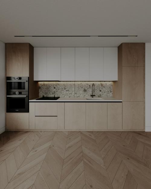 Современный проект однокомнатной квартиры 48 м 2. кухня - гостиная + спальня. 02