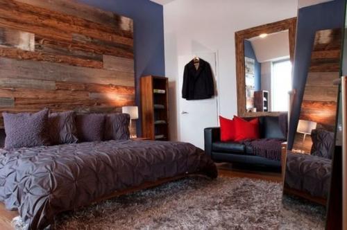 Варианты оформления изголовья кровати: дерево, кожа, текстиль. 01