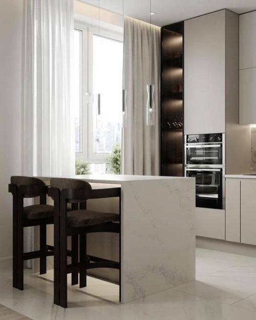 Компактная кухня с островом и столовой зоной. 02