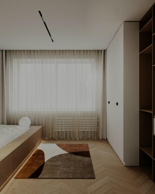 Современный проект однокомнатной квартиры 48 м 2. кухня - гостиная + спальня. 09