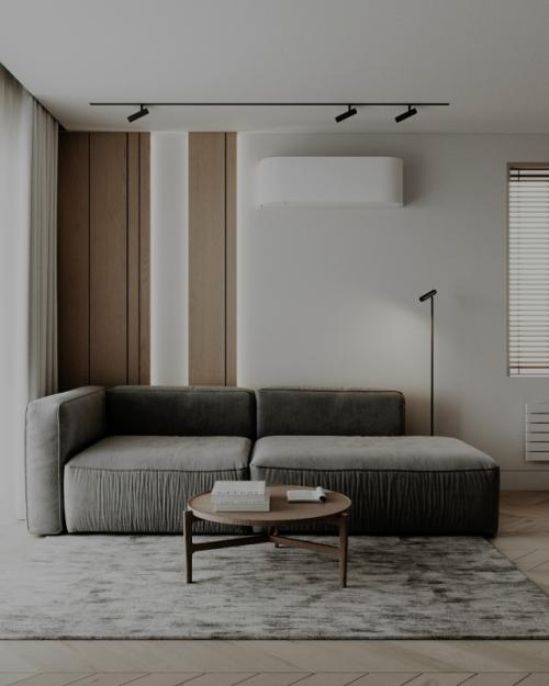 Современный проект однокомнатной квартиры 48 м 2. кухня - гостиная + спальня. 05