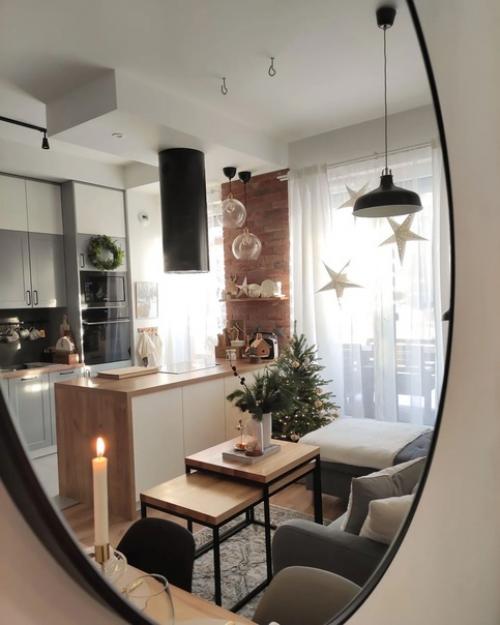 Очень уютная и вкусная серая кухня - гостиная в интерьере дома Илоны. 02