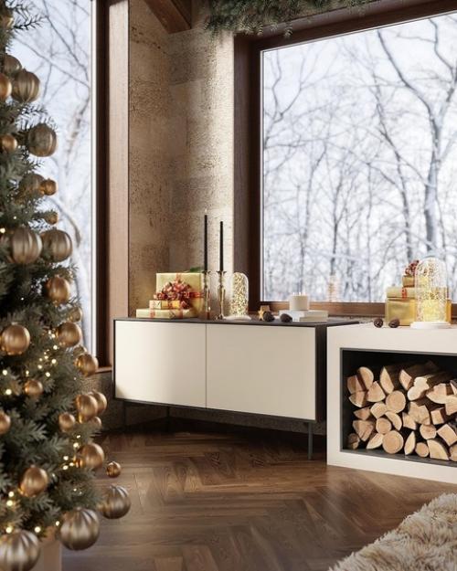 Настоящий новогодний уютный интерьер загородного дома. 02