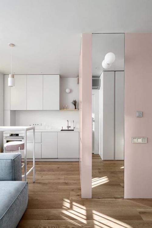 Дизайн интерьера кухни/гостиной в однокомнатной квартире для молодой девушки. 01