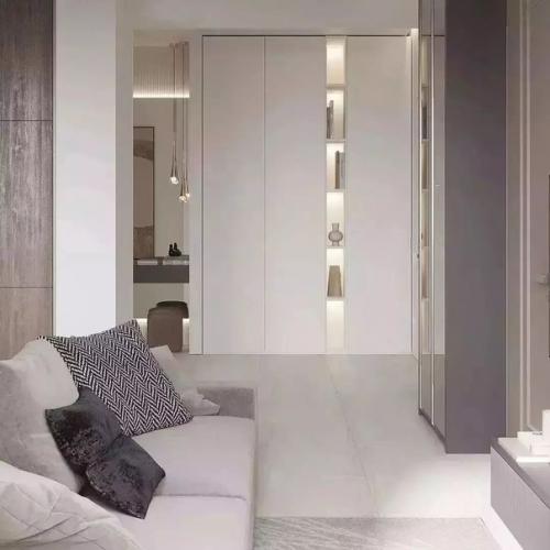 В интерьере этой кухни - гостиной тёплые спокойные тона, чёткие линии отделки и мебели. 08