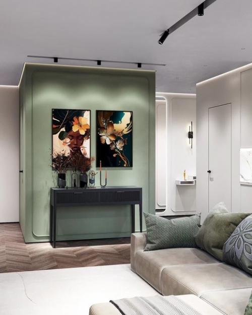 На смену роскошному изумруду, в интерьеры 2024 смело врываются новые Зеленушки: селадон, шалфей, олива. 03