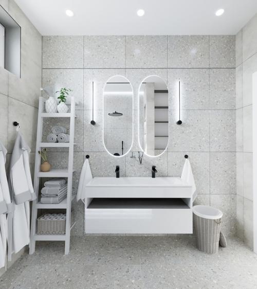 Ванная комната, оформленная в монохромных цветах, стала настоящим воплощением современного дизайна. 04