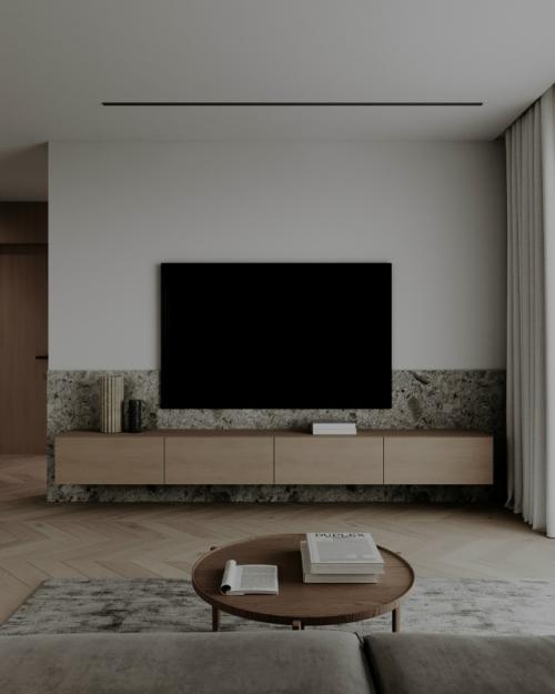 Современный проект однокомнатной квартиры 48 м 2. кухня - гостиная + спальня. 06