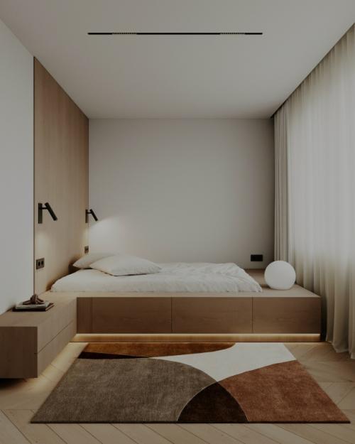 Современный проект однокомнатной квартиры 48 м 2. кухня - гостиная + спальня. 08