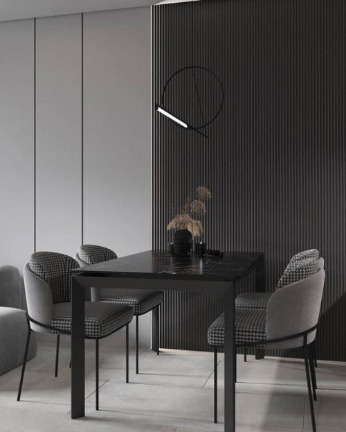 И ещё один вариант кухни - гостиной, но уже в монохромных тонах. 05