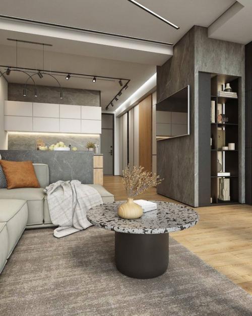 Заказчик хотел современный, технологичный и комфортный интерьер, оформленный в стиле минимализм. 01