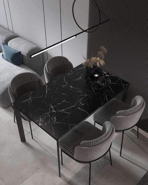 И ещё один вариант кухни - гостиной, но уже в монохромных тонах. 01