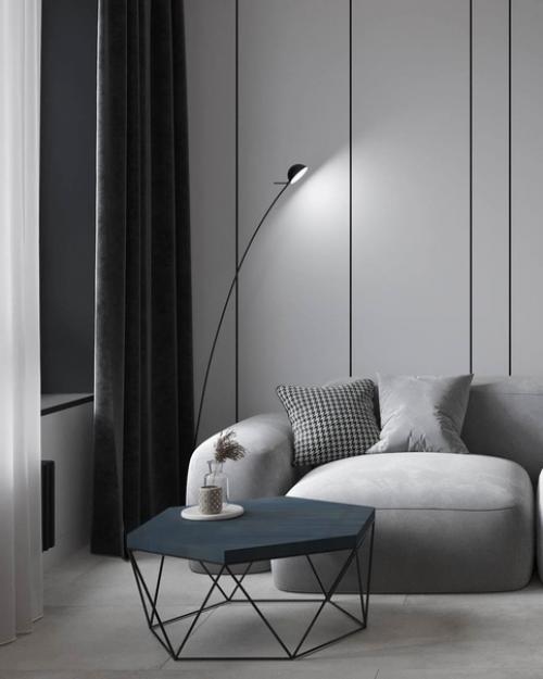 И ещё один вариант кухни - гостиной, но уже в монохромных тонах. 03