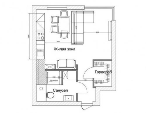 Проект квартиры - студии 30 кв. 08