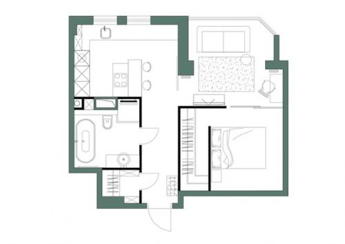 Интерьер с отсылками к стилю лофт и преобладанием черного цвета и бетона. 08
