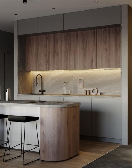 Интерьер прихожей и кухни - гостиной в проекте 3 х - комантаной квартиры. 02