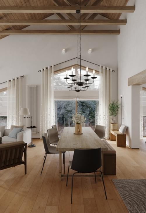 Дом площадью 170 м 2 с большой кухней - гостиной, детской и 2 спальнями был придуман для индивидуального строительства. 06