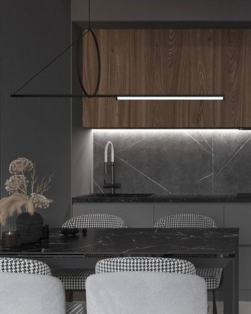 И ещё один вариант кухни - гостиной, но уже в монохромных тонах. 02