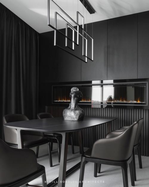 Стильная квартира, площадью 110 квадратных метров в монохромной цветовой гамме с панорамным видом на город и эргономичной планировкой. 01