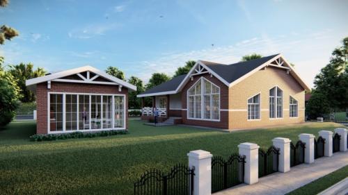 Дом площадью 170 м 2 с большой кухней - гостиной, детской и 2 спальнями был придуман для индивидуального строительства. 02