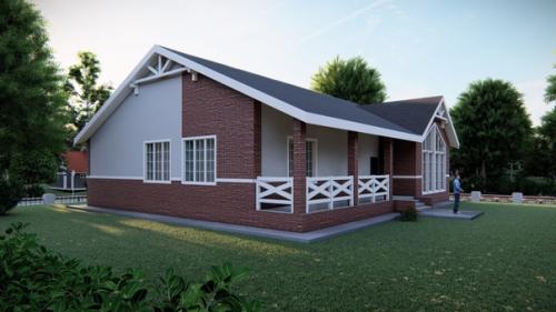 Дом площадью 170 м 2 с большой кухней - гостиной, детской и 2 спальнями был придуман для индивидуального строительства. 01