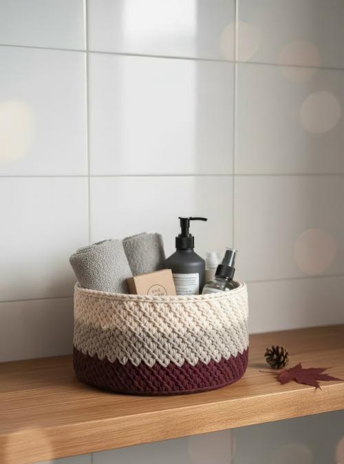 Теперь хочу показать наглядный пример, как можно использовать вязаные корзины дома. 01