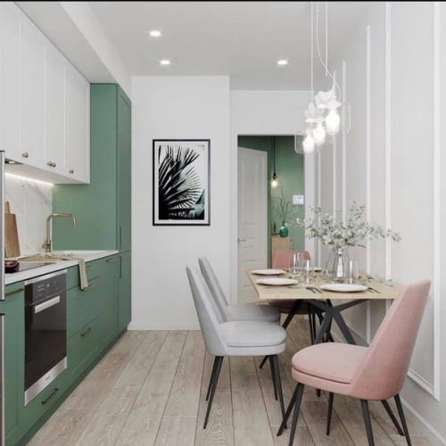 Стильный вариант дизайна квартиры в светлых тонах в сочетании с оттенком зеленого. 04