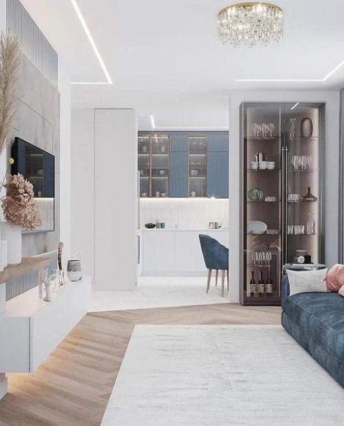 Красивое оформление. Интерьера кухни - гостиной. 02