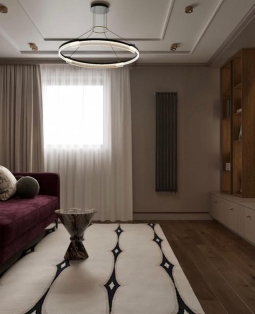 Дизайн гостиной комнаты Марии калиной привлекает внимание своей изысканностью и утонченностью. 01