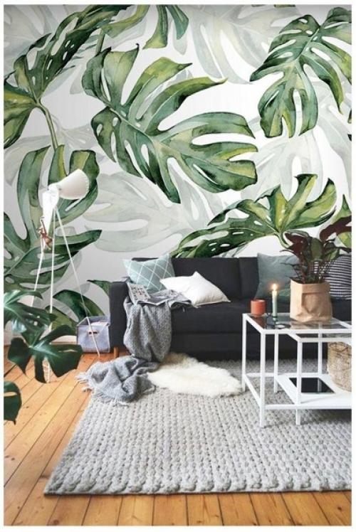 Один из последних трендов в обойной моде - крупные изображения листьев. 09