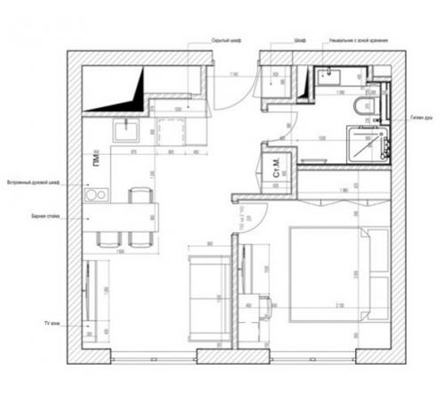 Интерьер компактной квартиры 33, 8 кв. 09
