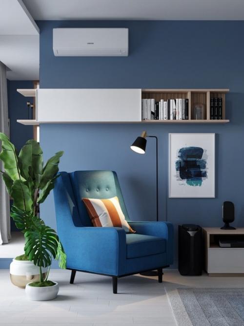 Красивый, современный интерьер кухни - столовой и гостиной в трехкомнатной квартире молодой семейной пары. 05