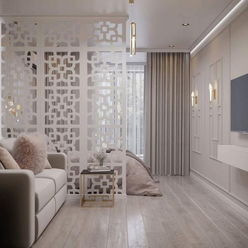 Монохромный интерьер однокомнатной квартиры. 01