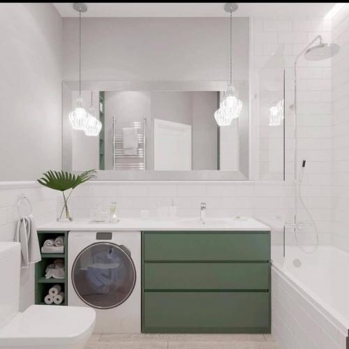 Стильный вариант дизайна квартиры в светлых тонах в сочетании с оттенком зеленого. 09