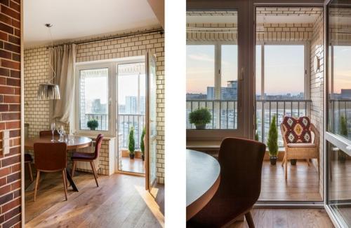 Современный колоритный интерьер кухни и гостиной в квартире в новостройке. 04