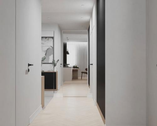 Спокойный современный интерьер кухни - гостиной. 05