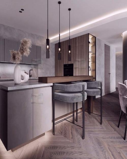 Кухня с преобладанием темного цвета в интерьере - это классика жанра. 01