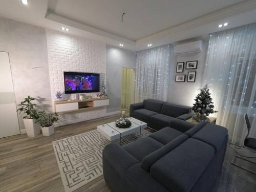 Кухня - гостиная.  Интерьер в холодных тонах. 08