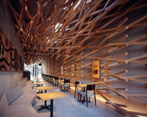 Дизайн интерьера кофейни Starbucks Coffee в Японии. 02