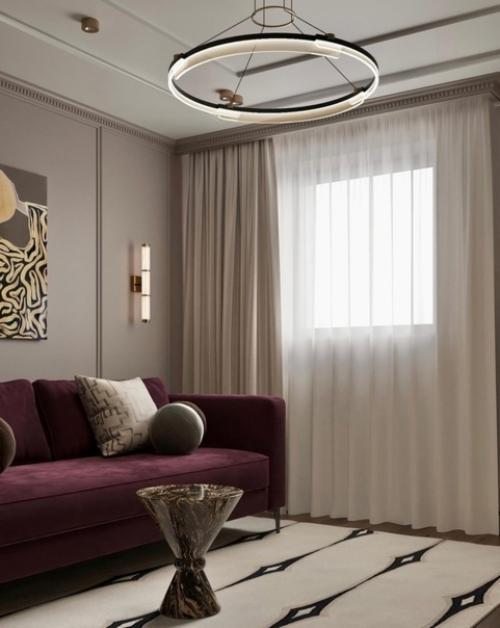 Дизайн гостиной комнаты Марии калиной привлекает внимание своей изысканностью и утонченностью. 02