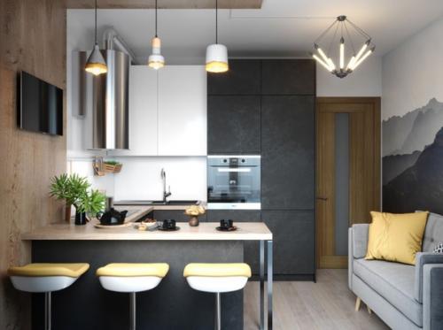 Современный интерьер однокомнатной квартиры, предназначенный для молодой женщины. 07