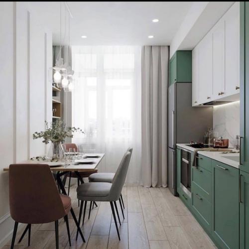 Стильный вариант дизайна квартиры в светлых тонах в сочетании с оттенком зеленого. 05