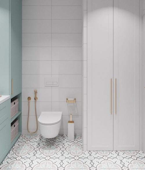 Спокойный и нежный дизайн - проект ванной комнаты со стандартной планировкой, площадью примерно 4 кв. 03