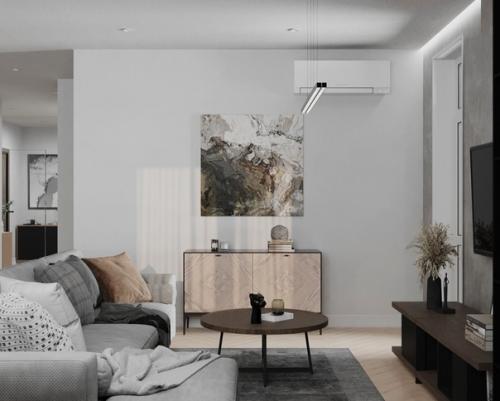 Спокойный современный интерьер кухни - гостиной. 03