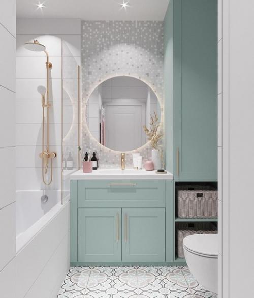 Спокойный и нежный дизайн - проект ванной комнаты со стандартной планировкой, площадью примерно 4 кв. 04