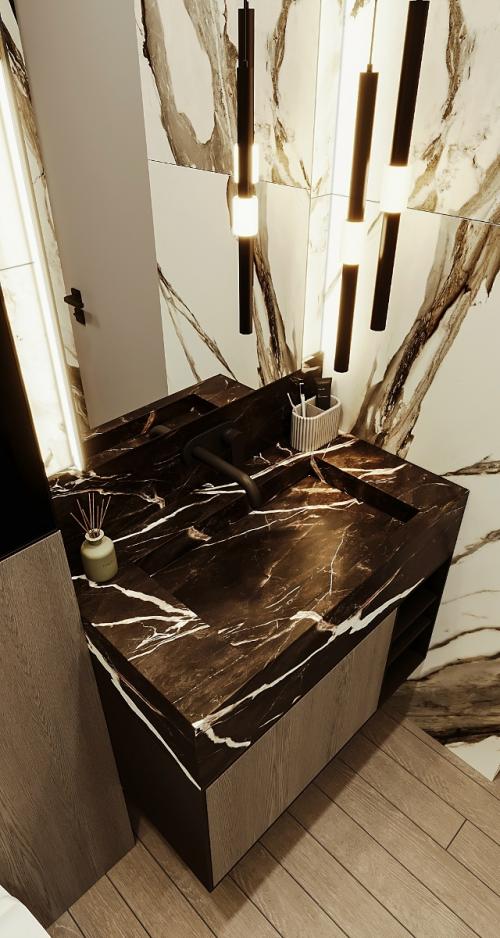 Интерьер ванной комнаты при мастер - спальне.