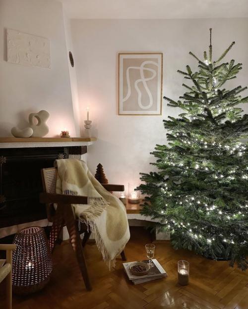 Детали рождественского интерьера, в котором преобладают бумажные звезды - пуансеттии и гофрированные елочки. 09